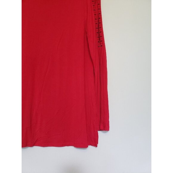 Cable & Gauge Womens M Top Long Split Sleeve Cold Shoulder Red Black Bling - Picture 3 of 6